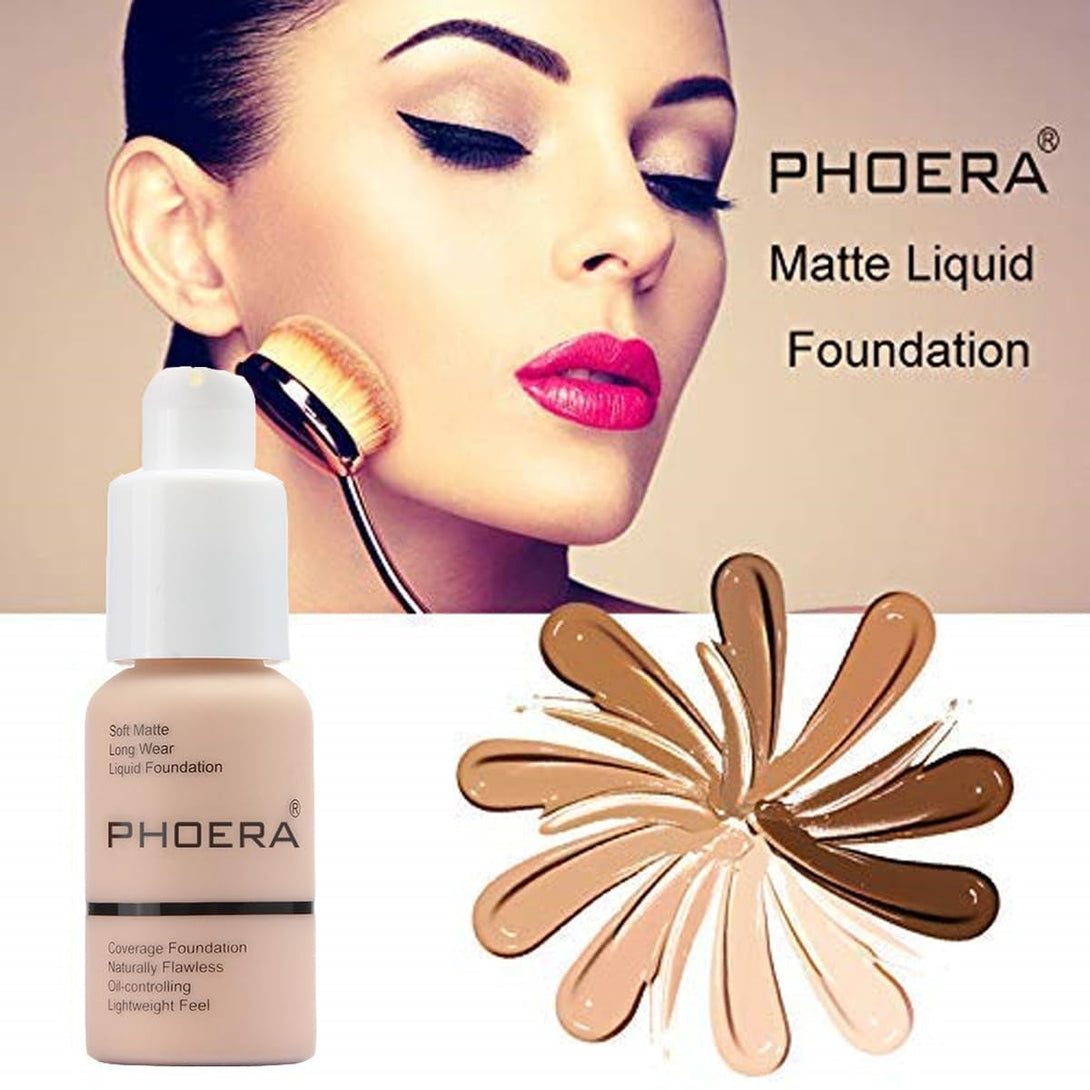 2 Pack PHOERA Foundation Makeup for Older Women,Flawless Soft Matte Liquid Foundation 24 HR Oil Control Concealer Foundation Makeup,Full Coverage Foundation for Women and Girls (104 Buff Beige)