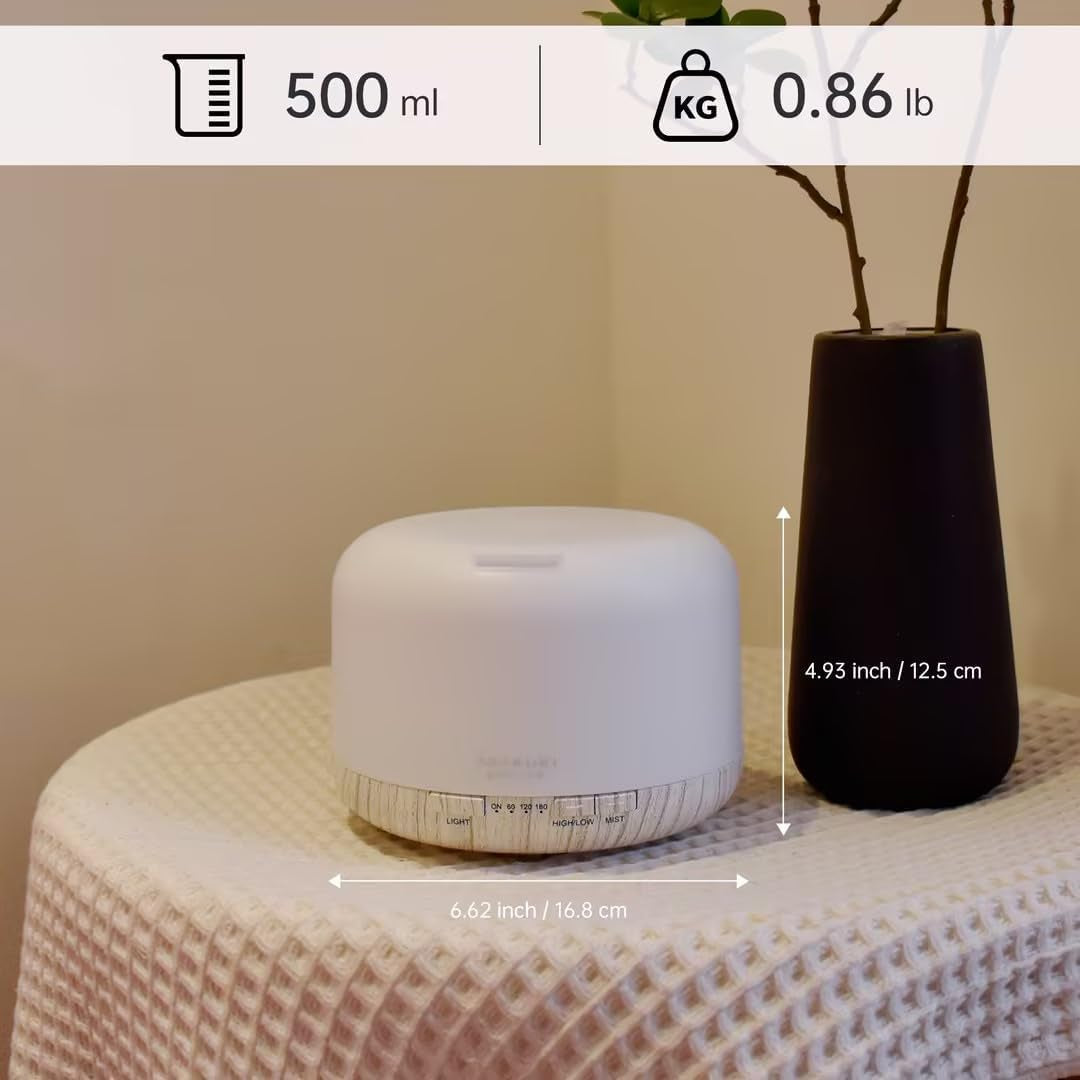 ASAKUKI 500Ml Premium Essential Oil Diffuser with Remote Control, 5 in 1 Ultrasonic Aromatherapy Fragrant Oil Humidifier Vaporizer, Timer and Auto-Off Switch (White)