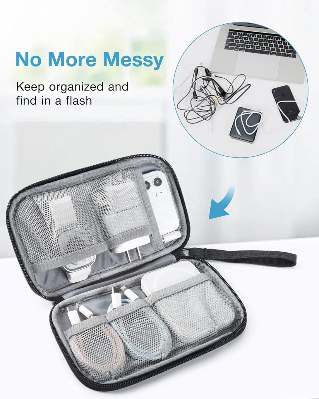 BAGSMART Cord Organizer Travel Cable Organizer Bag Tech Electronic Organizer Travel Case, Travel Essentials for Charger, Cable, Phone, Flash Drive, Single Layer - Black