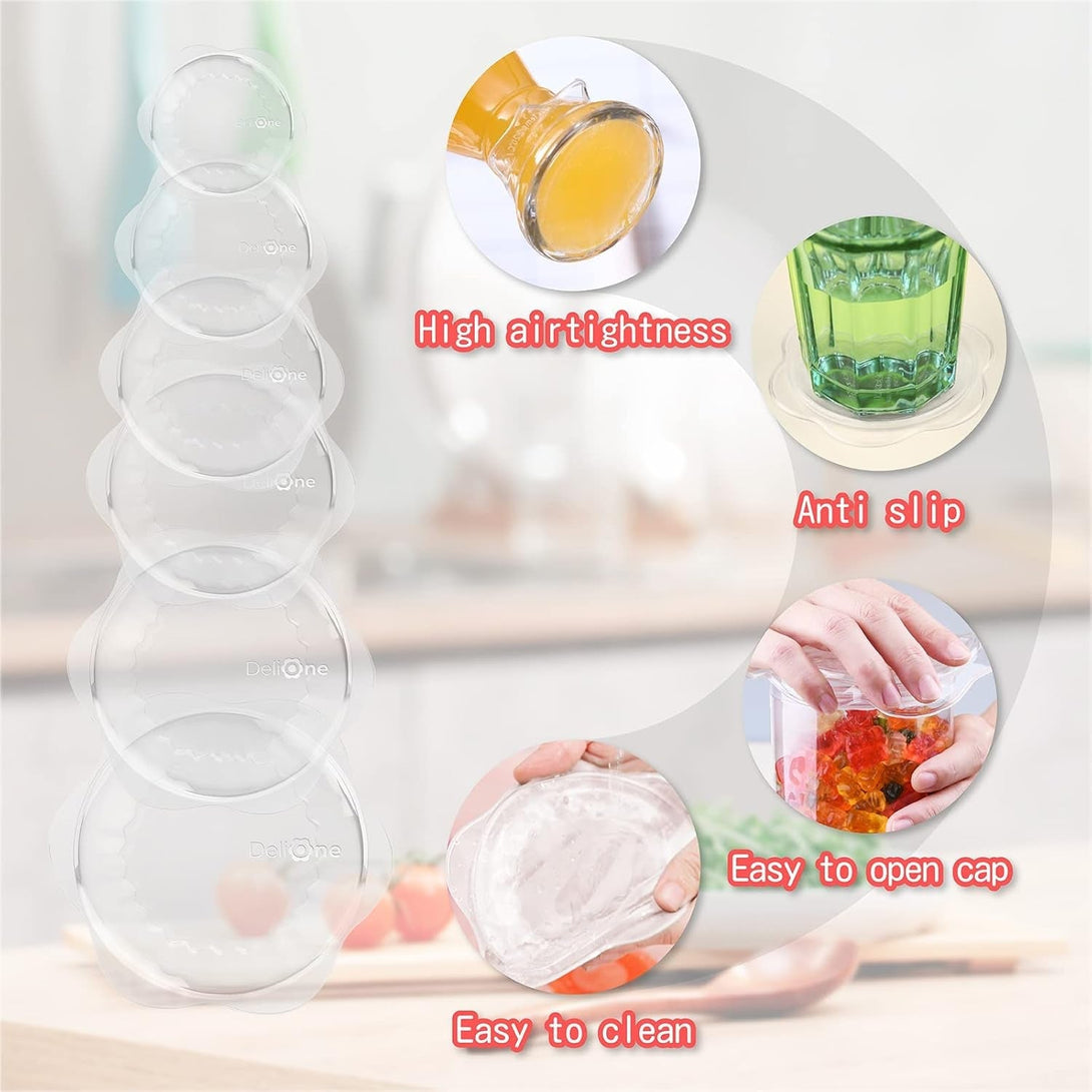 Delione Silicone Stretch Lids for Kitchen Food Storage – Durable, Reusable + Expandable Bowl Covers for Cup or Square Containers, Freezer, Microwave, and Dishwasher Safe,10-Pack, Clear