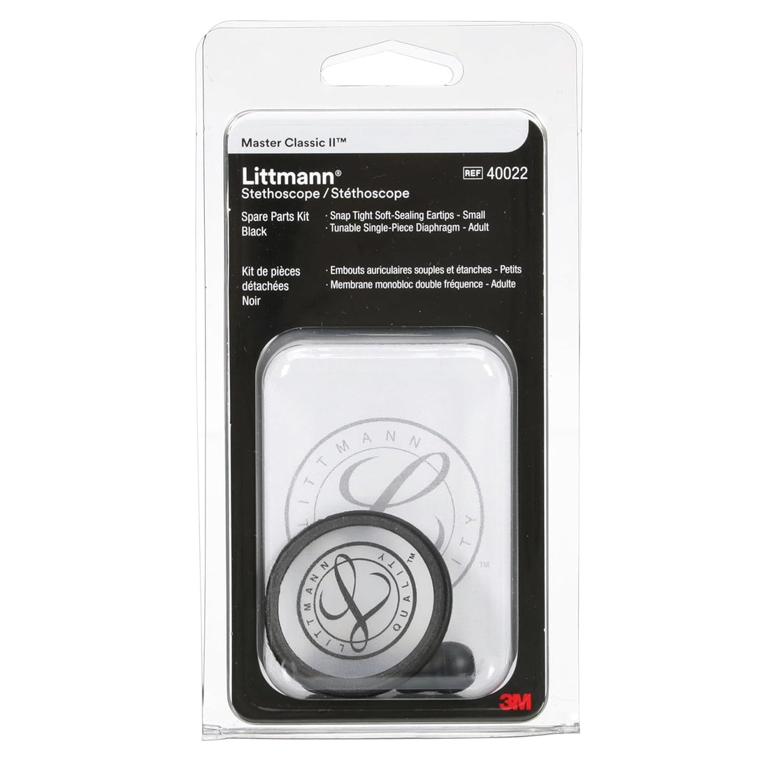 3M Littmann Stethoscope Spare Parts Kit – Black, Compatible with Master Classic II, Includes Snap Tight Soft-Sealing Small Eartips, Tunable Diaphragm & Rim, Non-Chill Bell Sleeve, 40022
