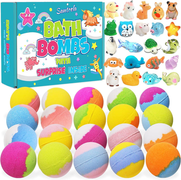 Bath Bombs for Kids with Surprise Inside, 20 Pack Kids Bath Bombs Gift Set with Toys for Girls Boys, Handmade Bubble Bath Fizzy Balls Kit for Birthday, Christmas, Easter(Package May Vary)