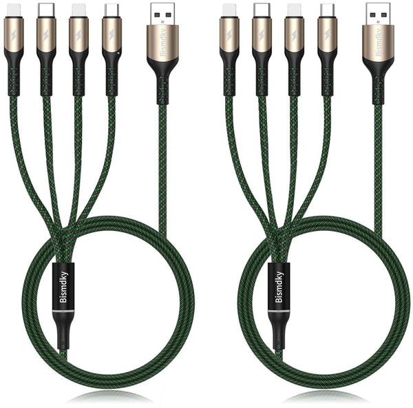 2Pack 4FT Multi Charging Cable 4 in 1 Nylon Universal USB Fast Charge Cord,With 2*Ios/Type-C/Micro Port Adapter, for Iphone 15/14/13 Pro Max Ipad Mini 6 Air,Galaxy S23, Phones & Tablets