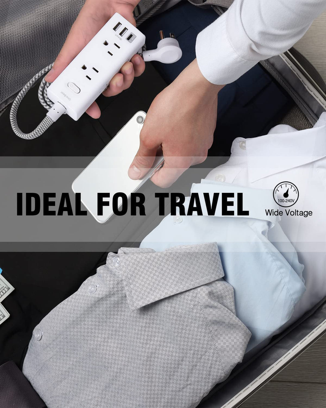 Power Strip Surge Protector - One Beat 6 Widely Outlets with 3 USB Ports (1 USB C), 5 Ft Extension Cord Flat Plug, Wall Mount Outlet Extender Small Power Strip for Travel Home Office College Dorm Room