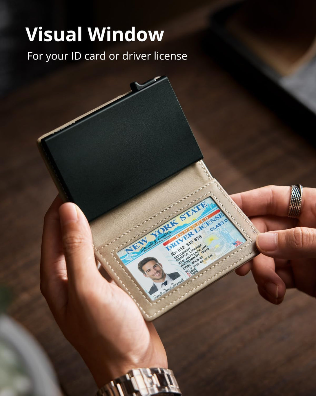 YESIIW Wallet for Men - Mens Wallet Slim with RFID Protection Pop up Card Holder Minimalist Wallets with ID Window Gifts for Men and Dad Light Beige