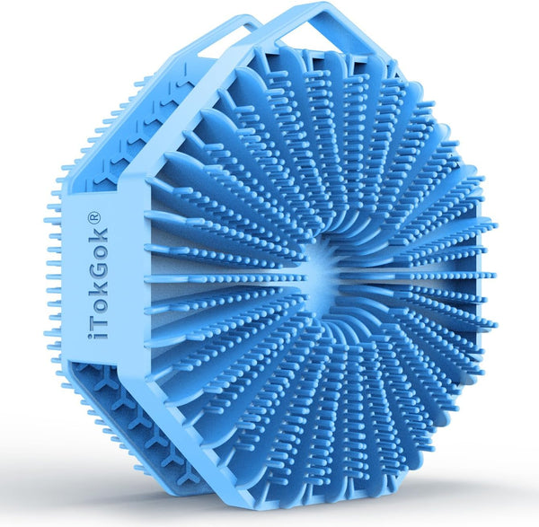 Itokgok® Silver-Infused 2-In-1 Silicone Body Scrubber, Double-Sided Design Body Brush Silicone Body Scrubber Exfoliating Body Brushes for Sensitive Skin for Showering, Silicone Loofah - Sky Blue