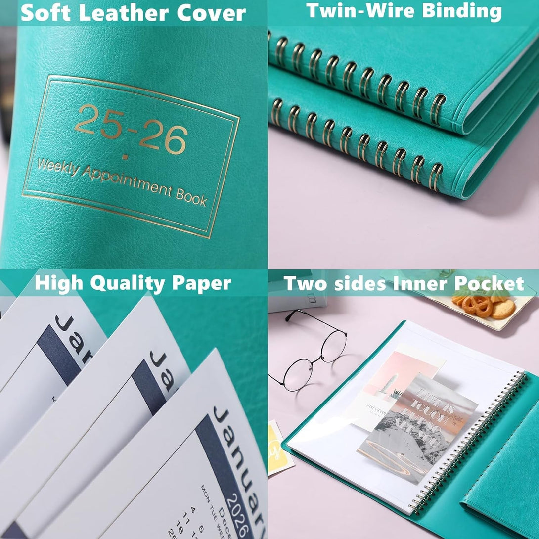2025-2026 Weekly Appointment Book & Planner - Large 2025-2026 Daily Hourly Planner, JUL 2025 - JUN 2026, 8.5" X 11", Appointment Book with 15-Minute Interval, Thick Paper, Pocket, Turquoise