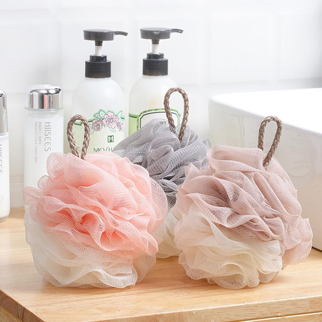 3 Pcs/50G Bath Shower Loofah,Loofah Sponge,Loofah Cloth,Shower Loofahs for Women, Men, Teenager(Pink Grey Lotus)