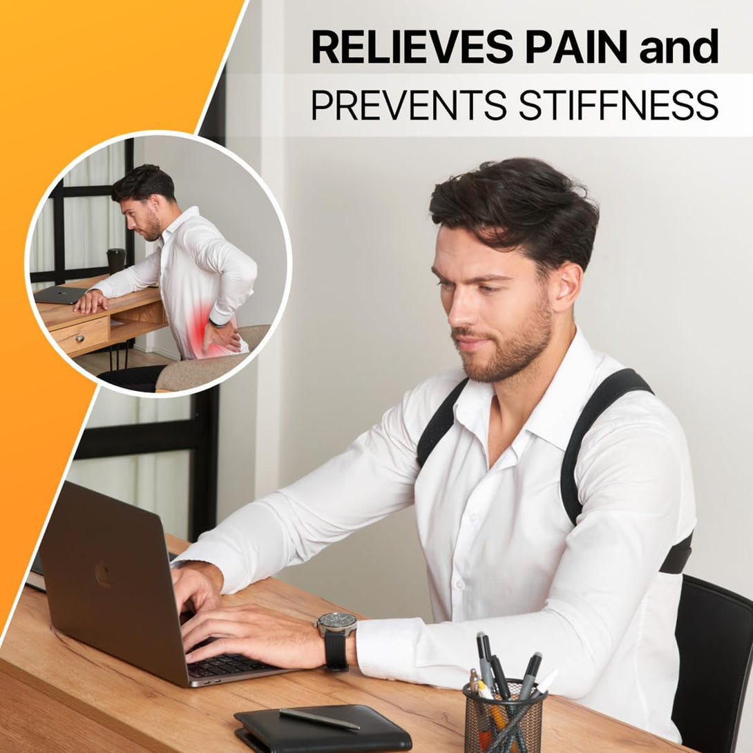 Adjustable Back Brace Posture Corrector for Women and Men (33-42"), Upper Back and Shoulder Straightener, Relieves Neck and Shoulder Discomfort, Ostomy Belts, Black