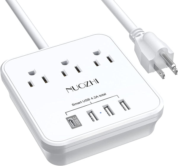 Cruise Essentials,6 Ft Power Strip with 3 Outlets and 4 USB Ports(1 USB C), Non Surge Protector for Cruise Ship, Travel, Home Office, ETL Listed, White