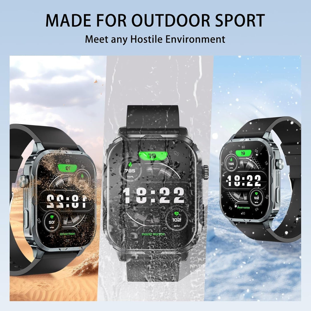 Smart Watch for Men Women with 2.1" HD Screen Military Watches, Call & Text for Android Ios, Heart Rate & Activity Tracker, IP68 Waterproof, 100 Sport Modes