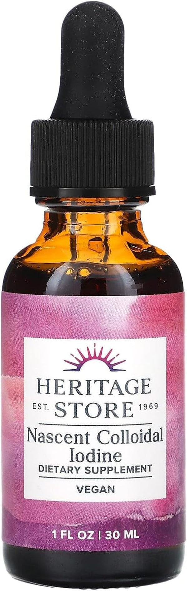 Heritage Store Nascent Colloidal Iodine Drops 246Mcg, Liquid Iodine Supplement for Healthy Thyroid Support,* with Nascent Iodine from Atlantic Kelp, Bioavailable, Vegan, Approx. 480 Servings, 1Oz