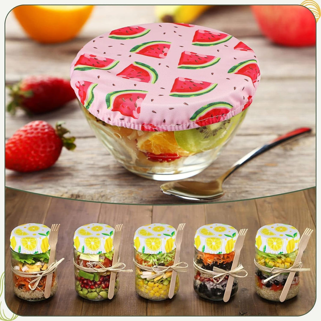 20 Pieces Summer Style Bowl Covers Reusable Fabric Stretch Cloth Covers Storage Elastic Dish Container Lids for Bowls Fruit Food Kitchen, Multiple Size