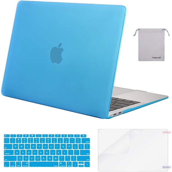 MOSISO Compatible with Macbook Air 13 Inch Case 2022, 2021-2018 Release A2337 M1 A2179 A1932, Plastic Hard Shell&Keyboard Cover&Screen Film&Storage Bag for Macbook Air 13.3 Inch Case, Aqua Blue