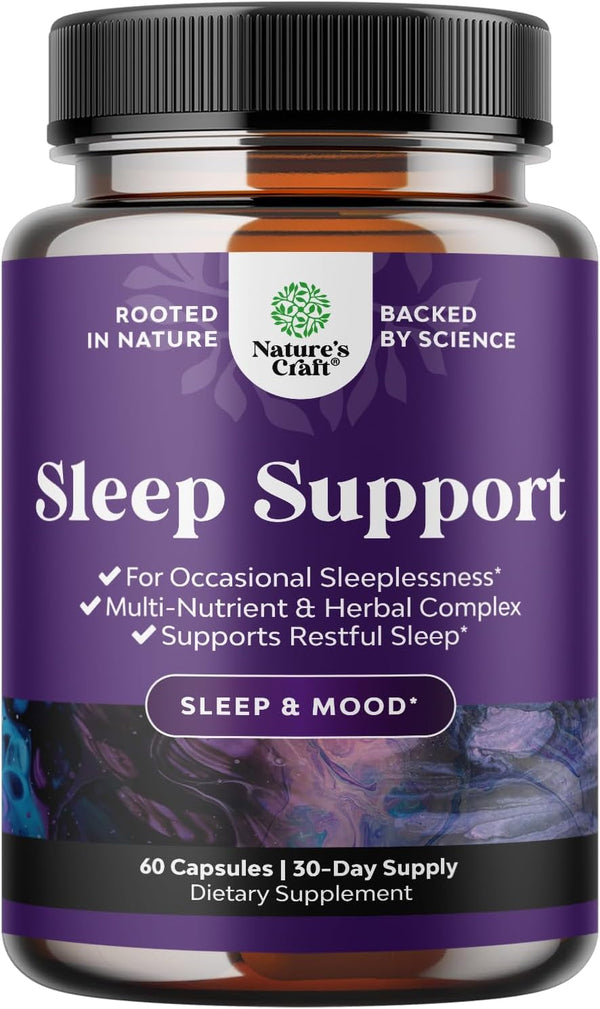Natural Refreshing Sleep Formula - Supports Healthy Rest - Non Addictive Supplement - Magnesium L-Theanine GABA - Purest Herbal Ingredients