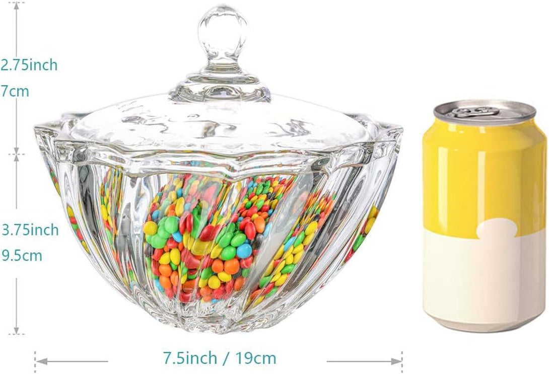 Comsaf Glass Candy Dish with Lid, 30OZ Large Jar for Office Desk, Covered Dish, Decorative Cute Container, Jewelry Box for Wedding Party Buffet Decor