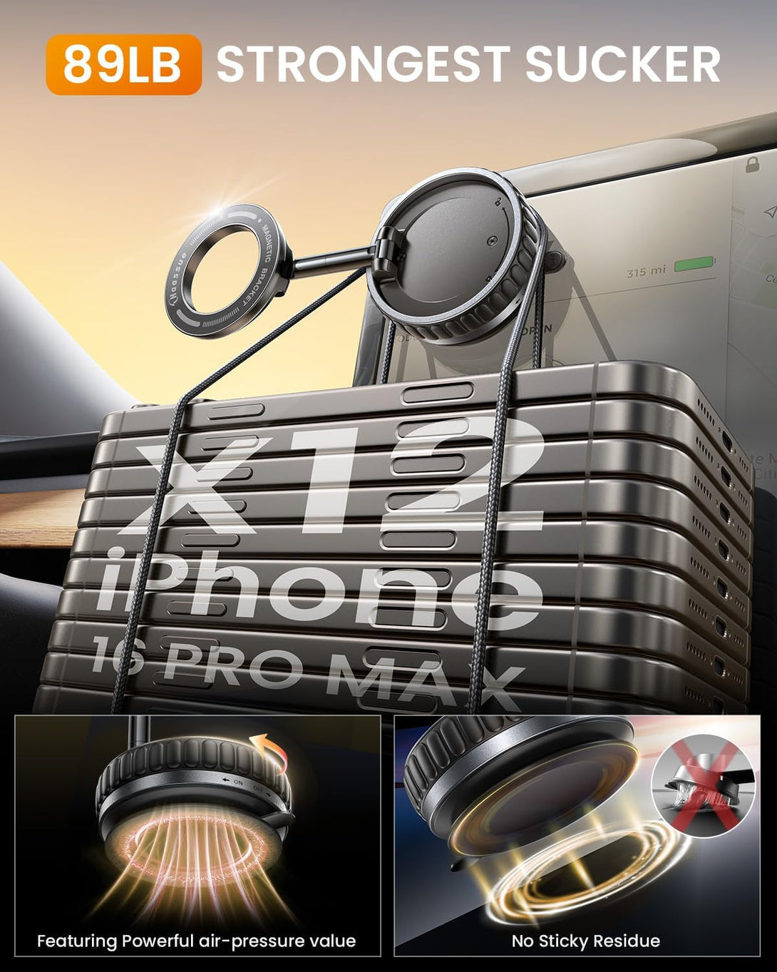 2025 Upgraded Vacuum Suction Cup Phone Mount [89+LBS Strongest Suction], Vacuum Magnetic Phone Holder Stand [24 N55 Stronger Magnets], 360° Adjustable for Your Car/Gym/Mirror