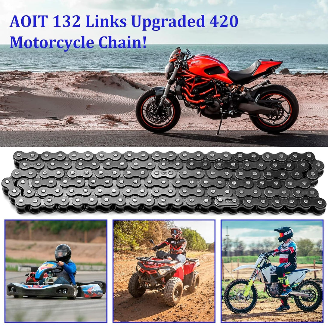 420 Motorcycle Chain - 420 Standard Roller Chain for 110Cc 125Cc Go Kart Dirt Pit Bike ATV Quad Scooter Mini Bike, Total 132 Links, Free Chain Breaker Included