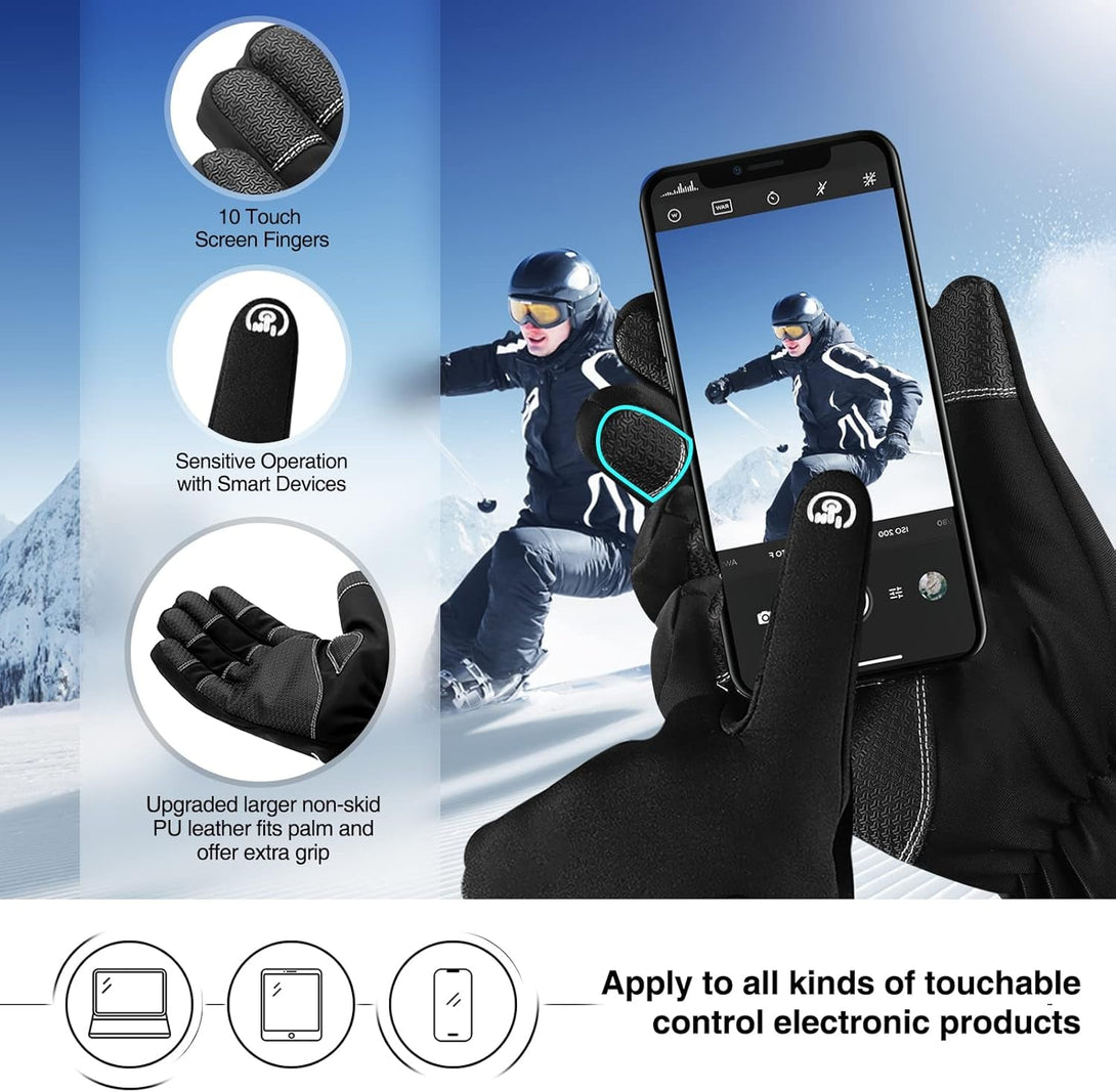 -10℉ Winter Gloves Men Women & Kids, 5-Layer Waterproof Gloves for Cold Weather, Snow Ski Gloves with 10 Touchscreen Fingers