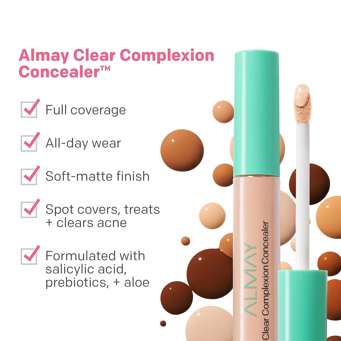 Almay Clear Complexion Acne & Blemish Spot Treatment Concealer Makeup with Salicylic Acid- Lightweight, Full Coverage, Hypoallergenic, Fragrance-Free, for Sensitive Skin, 050 Fair, 0.3 Fl Oz.