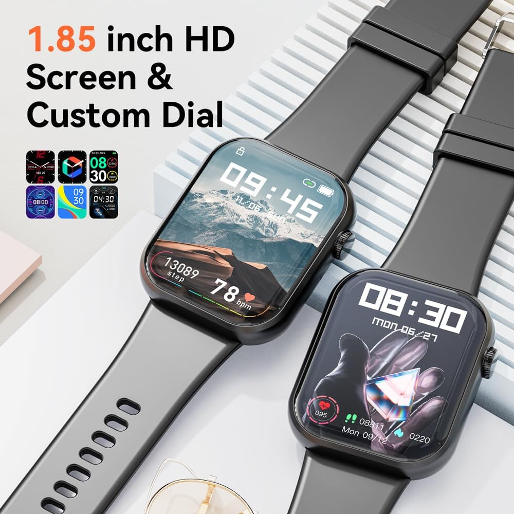 Hwagol Smart Watch (Answer/Make Call) 1.85Inch Fitness Tracker, DIY Dials/Pedometer/Calories/Multiple Sport Modes/Voice Assistant, Smart Watches for Men Women Android Ios Phones