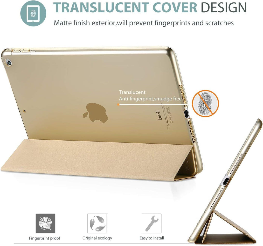Procase Smart Case for Ipad 9.7 Inch Ipad 6Th/5Th Generation 2018 2017(Model: A1893 A1954 A1822 A1823), Ultra Slim Lightweight Stand Cover with Translucent Frosted Back -Gold