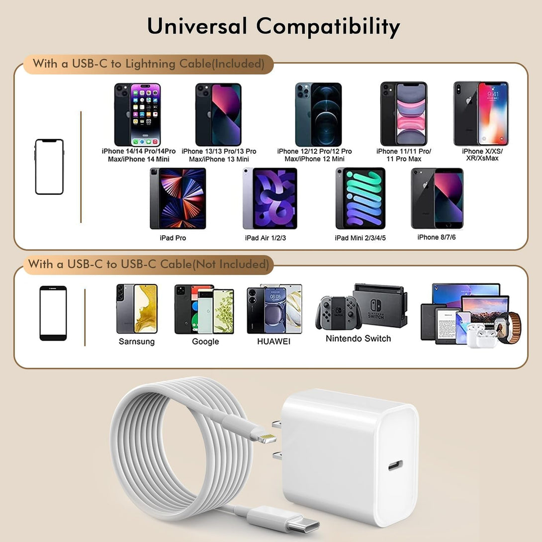 [Apple Mfi Certified]10Ft Fast Iphone Charger,Extra Long Apple Charger Fast Charging 2Pack 20W USB C Charger Block Plug + 10Foot Lightning Cable Cord for Iphone 14/Pro/Pro Max/Plus/13/12/11/Xs/Xr/X/Se