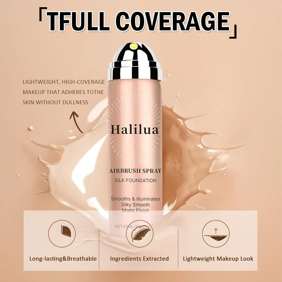 Airbrush Foundation Makeup Spray, Mini Travel Makeup,Silk Airbrush Flawless Setting Spray,Long-Lasting&Waterproof Foundation for Smooth Radiant Creamy Skin,Breathable Anti-Aging(02#Beige)