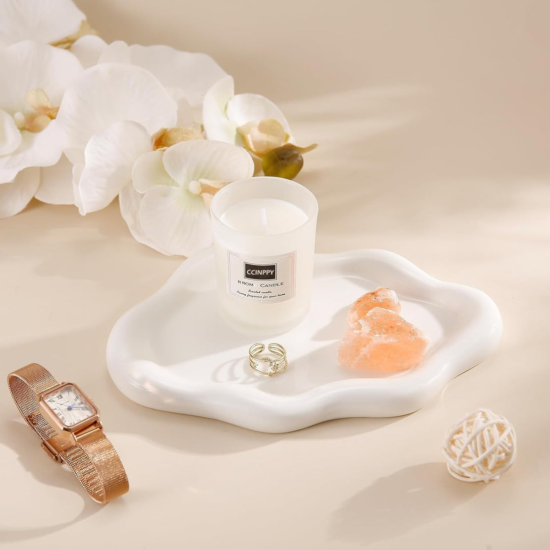 Ceramic Jewelry Tray Trinket Dish, Decorative Cloud Vanity Key Tray for Women, Ring Holder Dish, Cute Jewelry Plate Bowl Room Decor Aesthetic, White, Medium