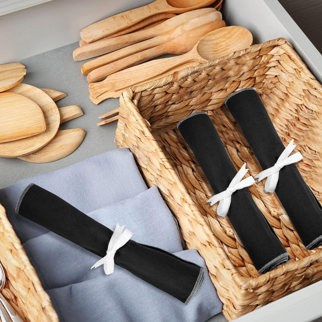 6 Pcs anti Tarnish Silver Storage Bags Silver Storage Cloth Felt Flatware Organizer anti Tarnish Protector Bags Place Setting Roll with White Ribbon for Kitchen Cutlery Utensils