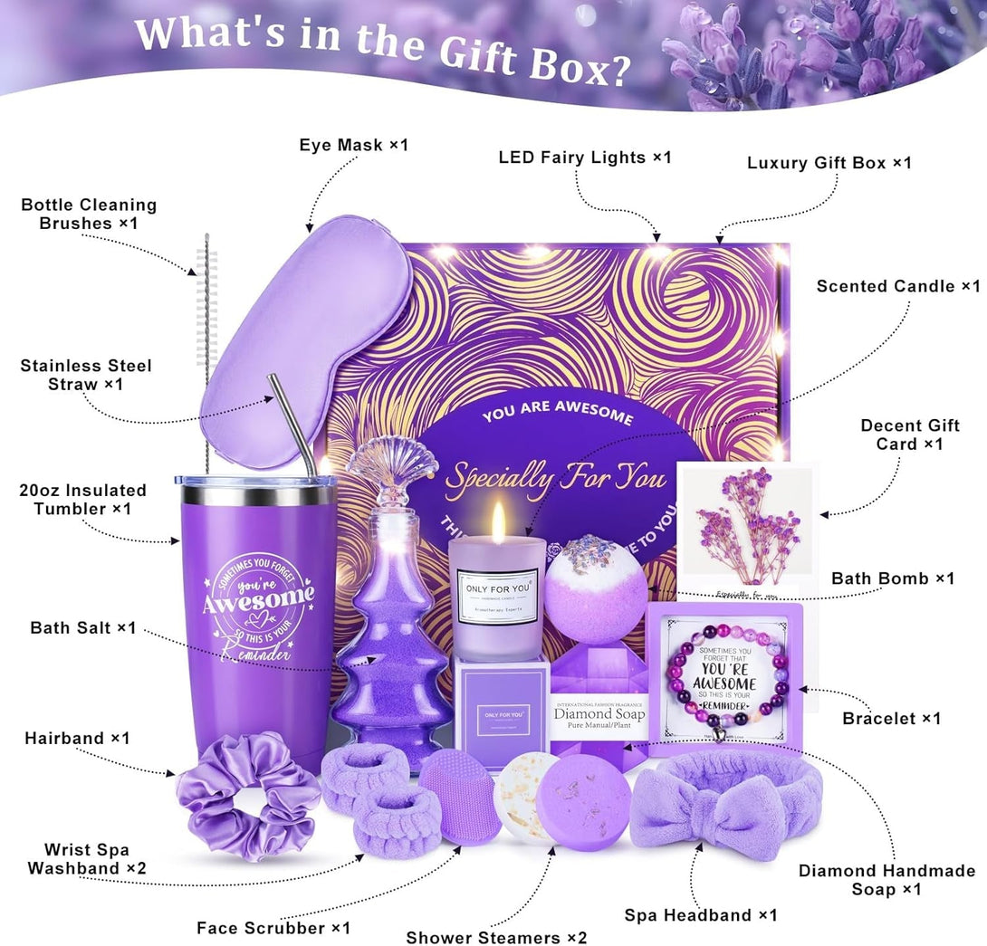 Gifts for Women, 15PCS Self Care Gifts for Women, Purple Relaxing Care Package, Unique Mothers Day Gifts Idea for Mom Her