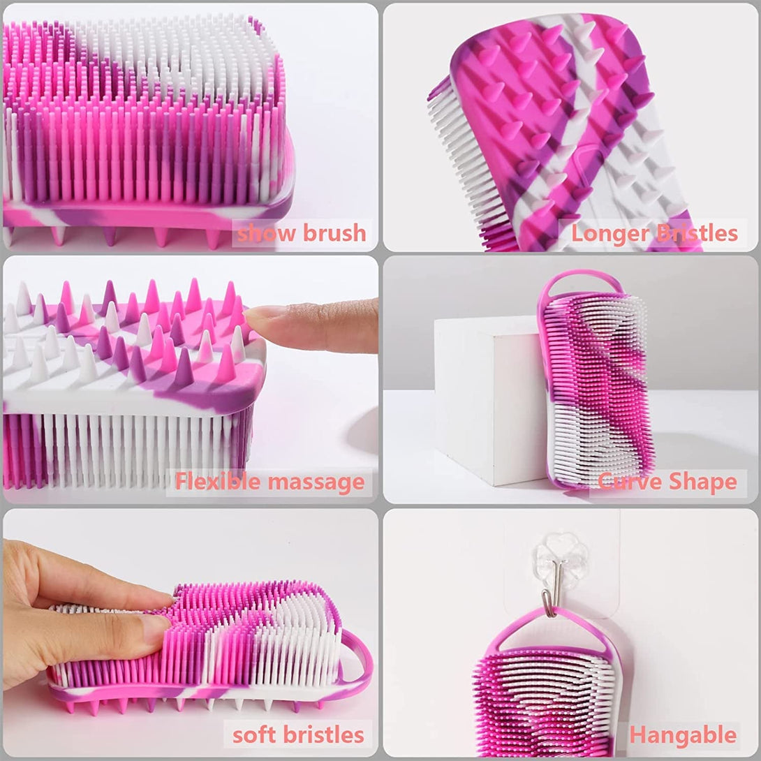 Silicone Body Scrubber, 2 in 1 Body Brush & Hair Scalp Brush for Shower and Bath, Easy Clean, Lathers Well, Stimulating Blood Circulation More Hygienic than Loofah,Women Men.Purple,Green