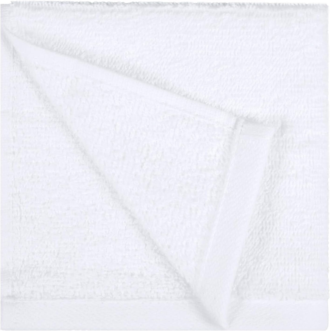 Amazon Basics Fast Drying Cotton Washcloths for Bathroom, Machine Washable, Soft and Highly Absorbent, 12 X 12 In, White, 24-Pack