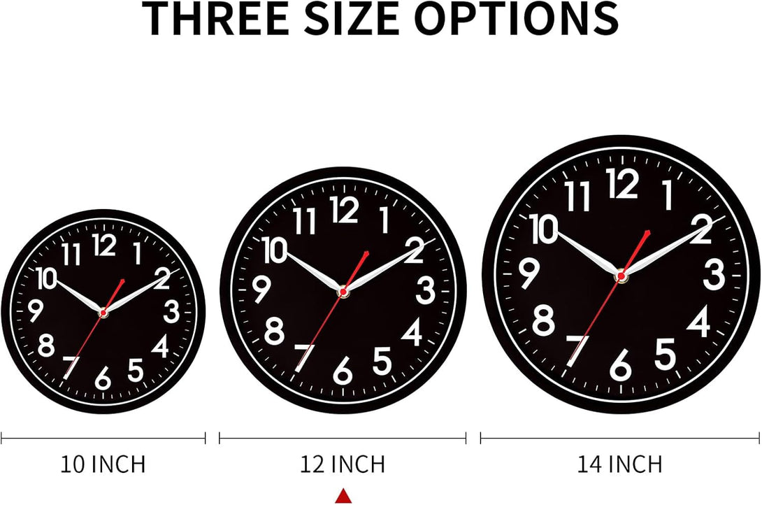 AKCISOT Wall Clock Modern Black Silent Non Ticking Wall Clocks Battery Operated 12 Inch, Small Analog Classic Clock Decorative for Bedroom, Kitchen, Home Office, Bathroom, School, Living Room
