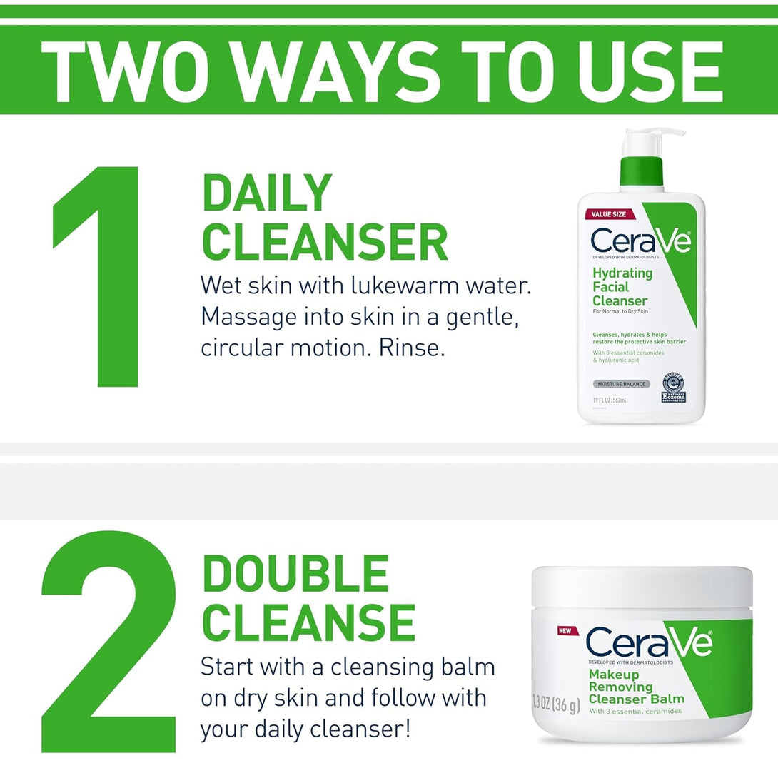 Cerave Hydrating Facial Cleanser, Moisturizing Face Wash for Dry Skin, Hyaluronic Acid + Ceramides + Glycerin, Hydrating Cleanser for Normal to Dry Skin, National Eczema Association Certified