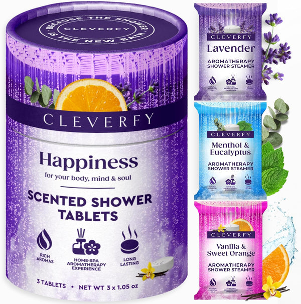 Cleverfy Shower Steamers Aromatherapy for Women and Men – Self-Care Shower Bombs for Stress Relief and Relaxation – 3 Tablets