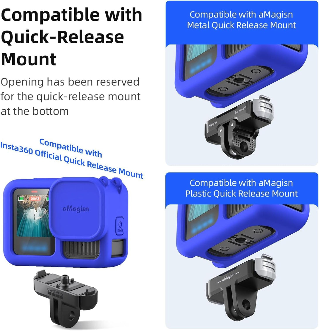 Hero13 Black Silicone Protective Case Bag Screen Protector for Gopro Hero13, Glass Screen Protector Soft Rubber Cover (Blue)