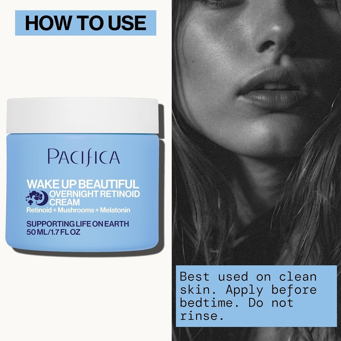 Pacifica Wake up Beautiful Retinoid Night Cream – Overnight Anti-Aging Moisturizer with Hyaluronic Acid & Melatonin, Reduces Wrinkles & Fine Lines, Hydrating and Gentle for Dry or Mature Skin, Vegan