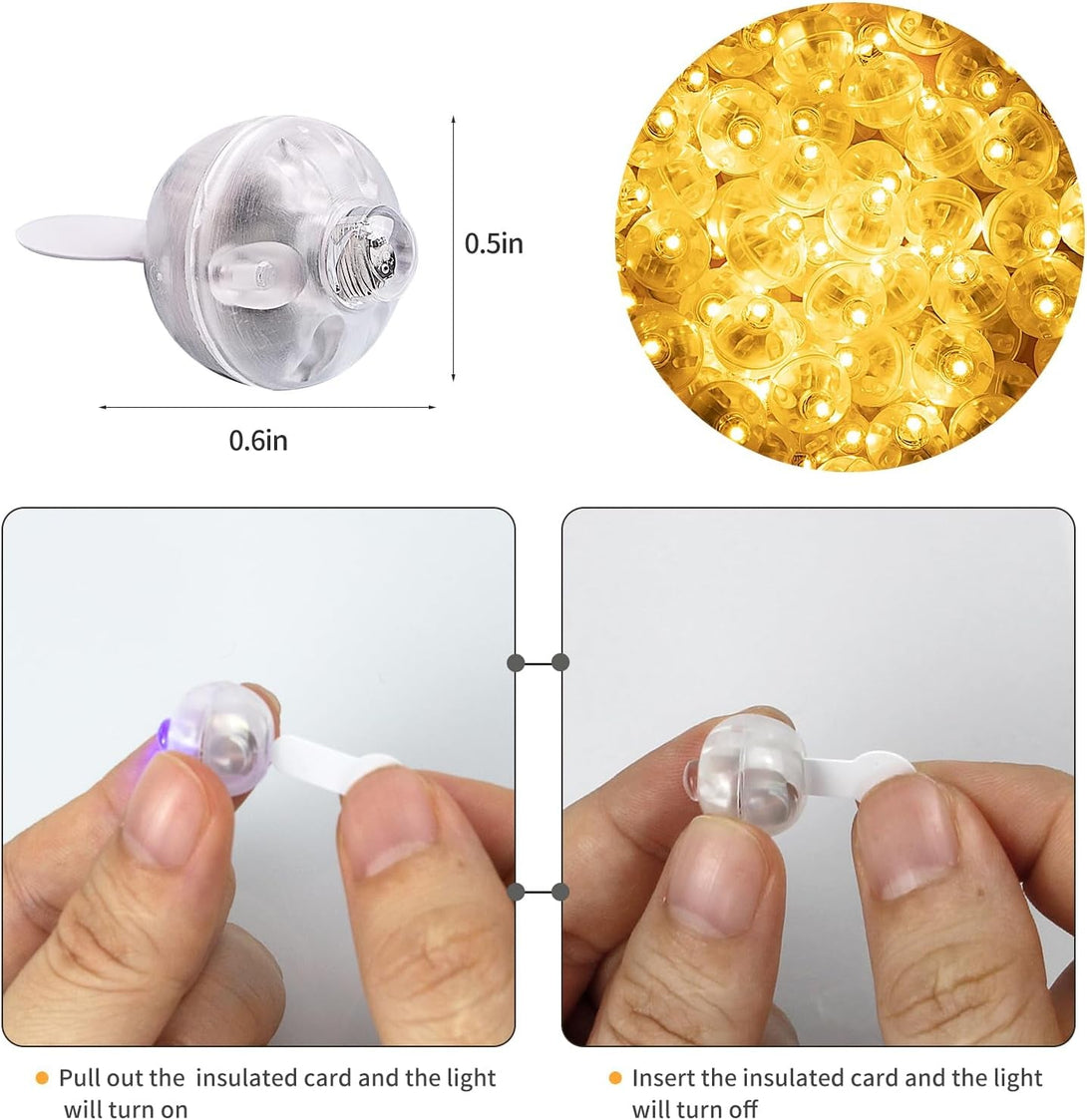 Aogist 100Pcs Warm White Mini Lights with Hook,Long Standby Time Waterproof LED Balloon Light,Battery Powered,Ball Lamp for Balloon Paper Lantern Birthday Party Christmas Halloween (Matching Tag Rope)