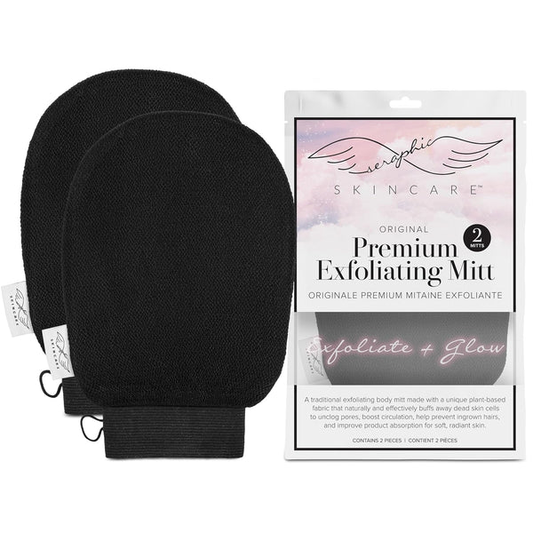 Seraphic Skincare (Original) Premium Exfoliating Mitt for Body (2Pc) – 100% Vegan Viscose Traditional Body Scrub Glove Kessa Korean Washcloth – Body Exfoliator for Self-Tan Removal & Keratosis Pilaris