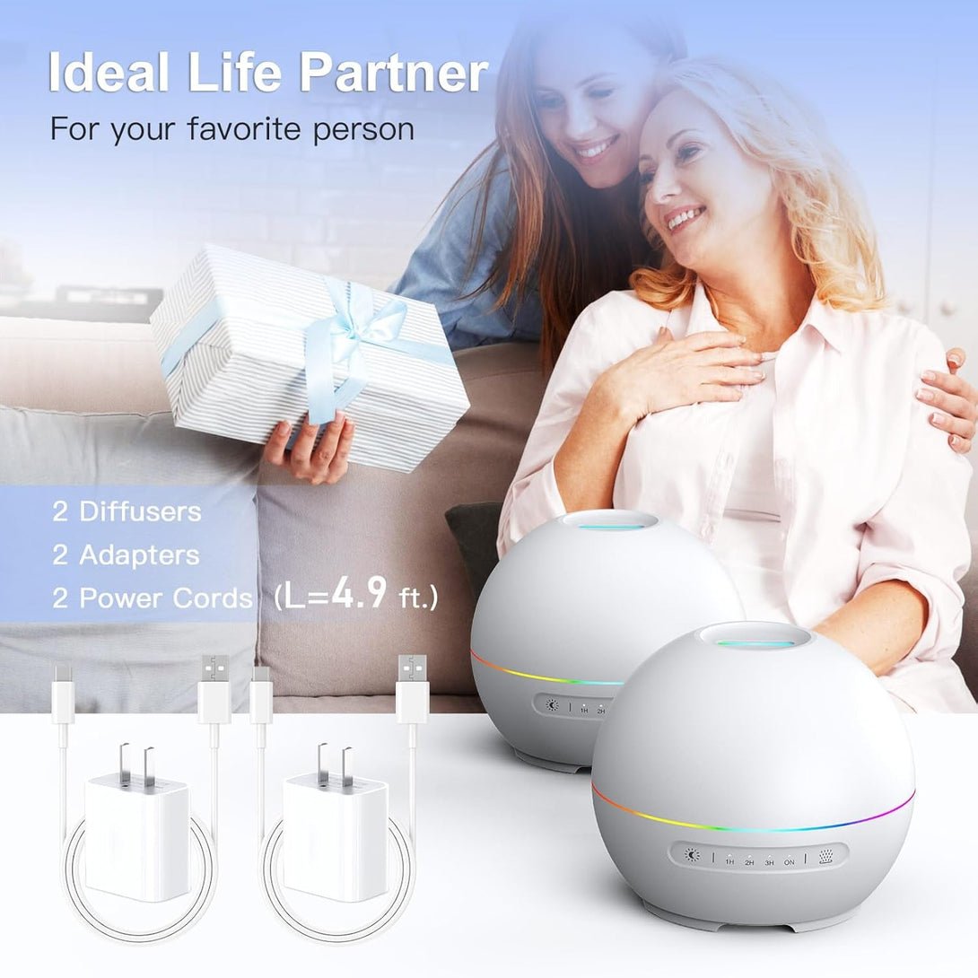 2 Pack Essential Oil Diffuser for Home - 200Ml Aromatherapy Diffuser Humidifier with 4 Timers & 7 Colors Night Lights, 20Db Quiet Working for 10 Hours