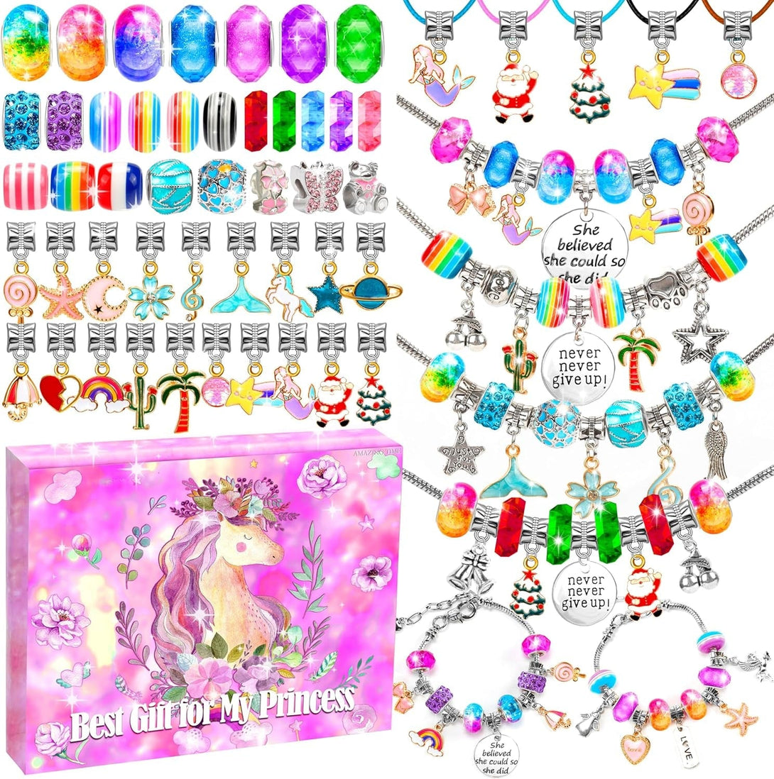AMAZING TIME 130 Pcs Charm Bracelet Making Kit, Jewelry Toy for Girl Age 8-12 Beads Craft Set for 5 6 7 8 9 10 11 12 Year Old Teenage Birthday Gift