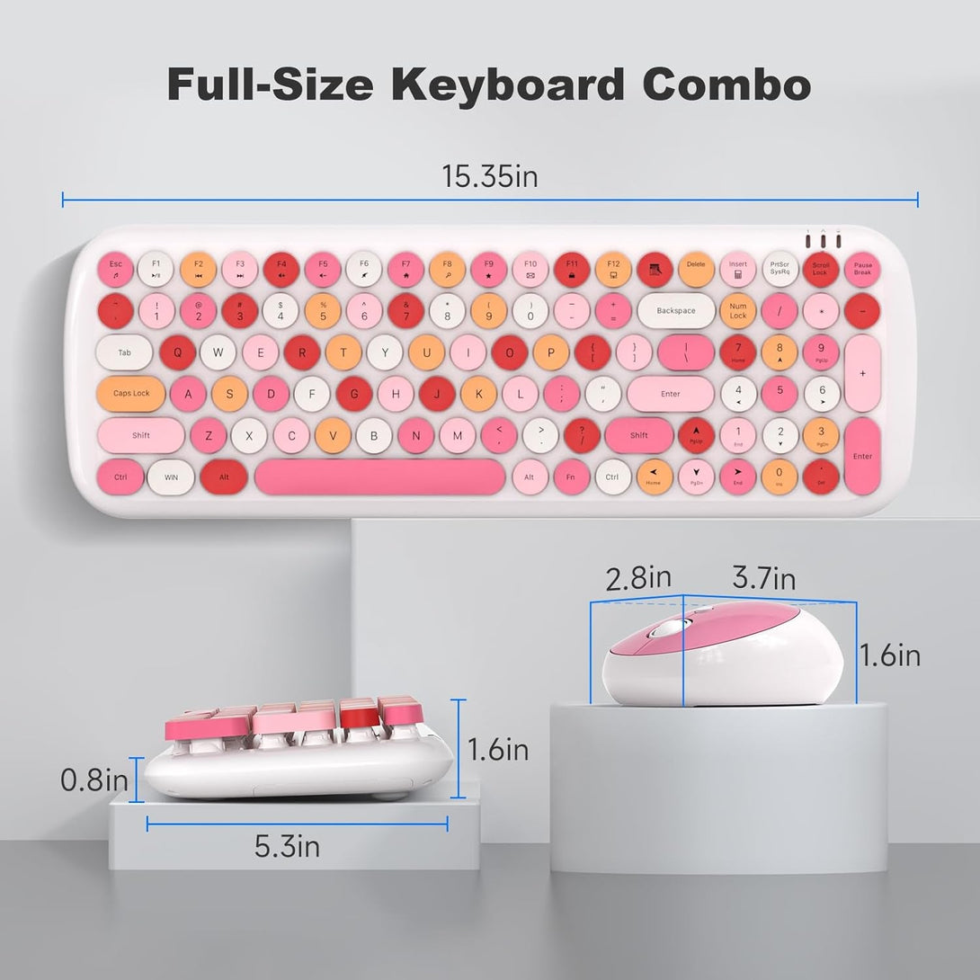 MOFII Wireless Keyboard and Mouse Combo, 2.4Ghz Retro Typewriter Keyboard and Cute Mouse for Computer PC Desktops Laptop Windows(White Mix)