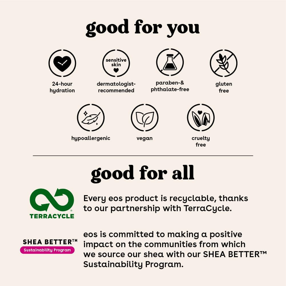 Eos Shea Better Body Lotion- Fresh & Cozy, 24-Hour Moisture Skin Care, Lightweight & Non-Greasy, Made with Natural Shea, Vegan, 16 Fl Oz (Pack of 1)