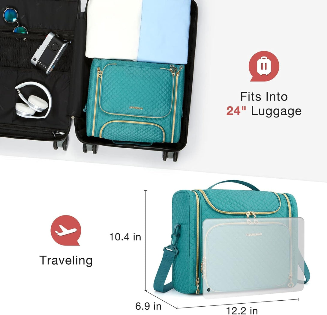 BAGSMART Toiletry Bag, Travel Toiletry Bag for Women, Water-Resistant Cosmetic Makeup Bag, Large Capacity Door Room Essentials Travel Organizer for Full Sized Toiletries and Cosmetics, Blue