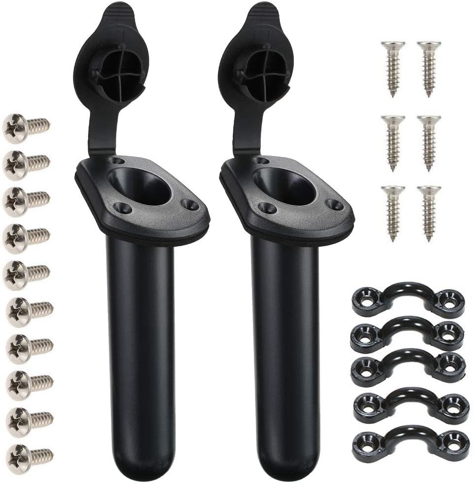 2 Pack Kayak Deck Flush Mount Fishing Rod Holders and Cap Cover for Boat, Canoe and Tackle Accessory Tool