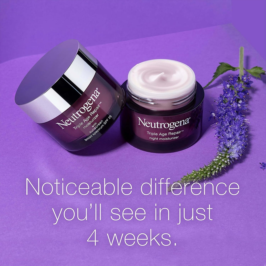 Neutrogena Triple Age Repair Anti-Aging Night Cream Facial Moisturizer, Tone-Evening Dark Spot Remover & Firming Anti-Wrinkle Nighttime Face & Neck Cream, Vitamin C & Glycerin, 1.7 Oz