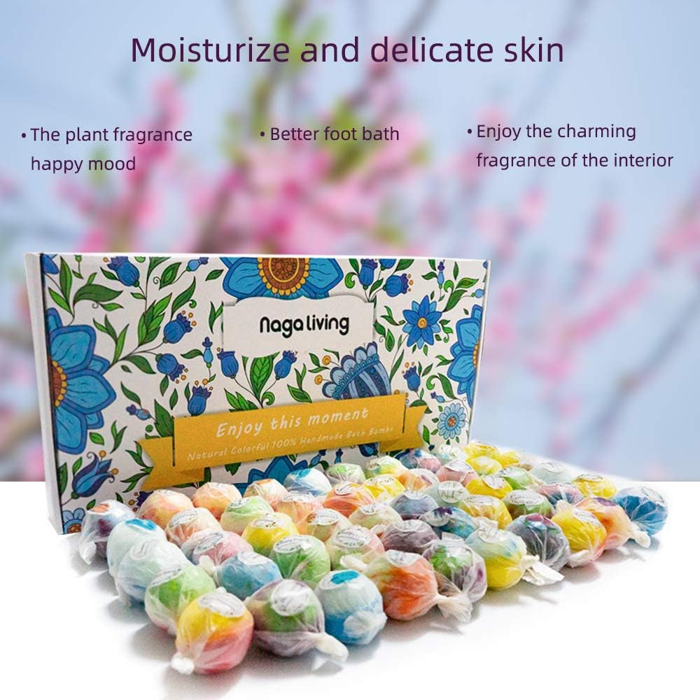 Bath Bombs Gift Set, 50 Handmade Bulk Bath Bombs for Kids, Women, Men, Wonderful Fizz Effect Bath Gift for Valentine'S Day, Christmas & Any Anniversaries