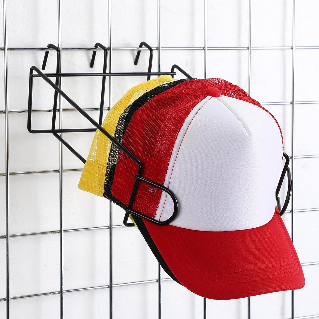 4 Pcs Gridwall Hat Display Rack, Metal Wire Retail Display Shelves Gridwall Organizer Accessories for Grid Panel Displaying Baseball Hats for Home Commercial, Black