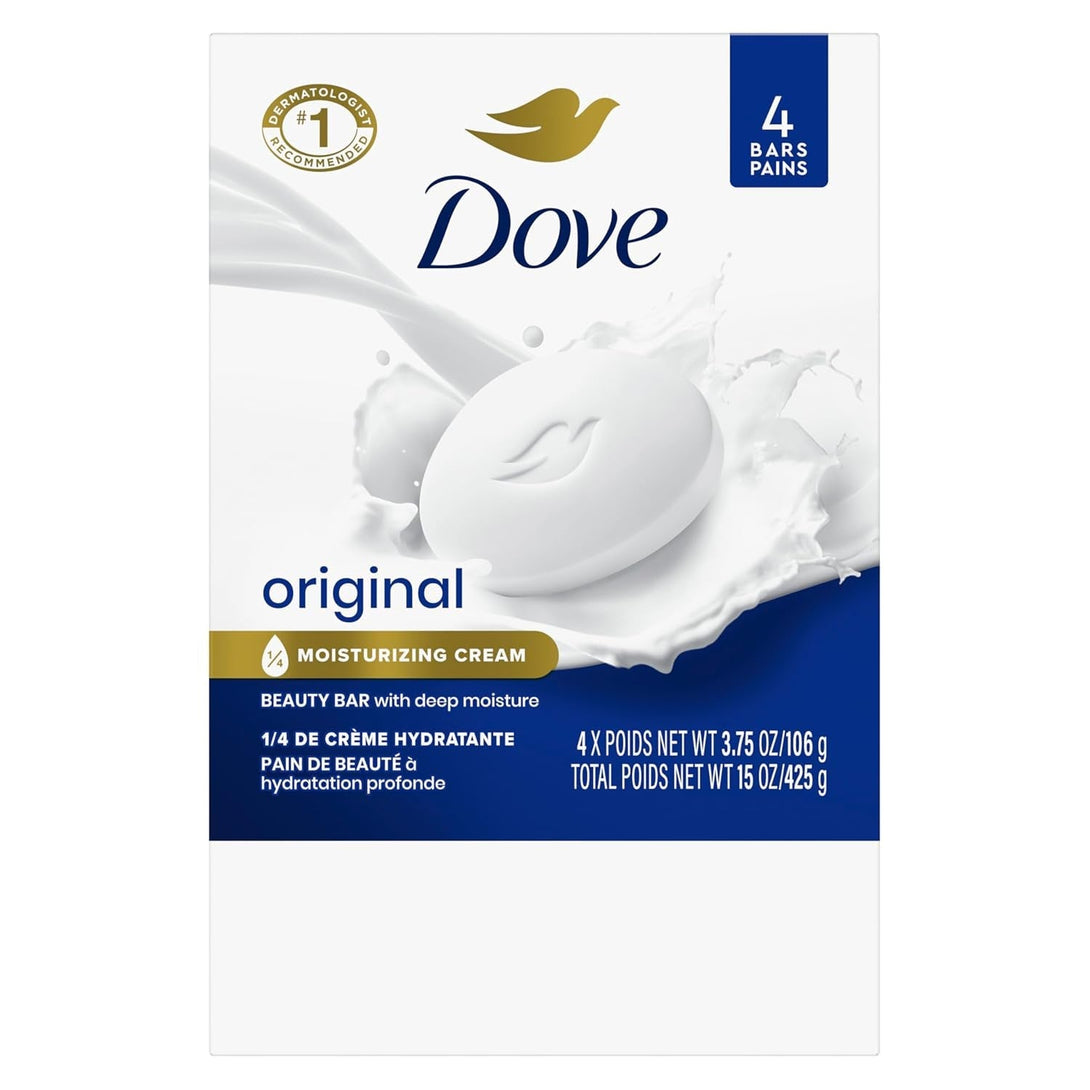 Dove Beauty Bar Gentle Skin Cleanser Moisturizing for Gentle Soft Skin Care Original Made with 1/4 Moisturizing Cream 3.75 Oz, 4 Bars
